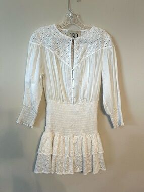 The Jetset Diaries White Eyelet Smocked Mini Dress